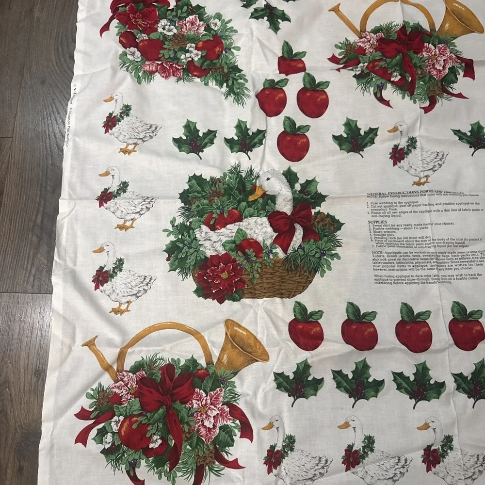 Cranston VIP Bountiful Christmas Appliques Fabric Panel Goose Apple Horn Holly